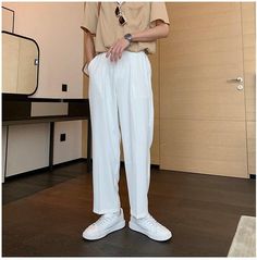 Model information Height: 183 CM Weight: 62 KG Try on size: L Size/cm Length Hips Waist S 99 104 70 M 100 108 74 L 101 112 78 XL 102 116 82 Warm tips: All are measured manually in a flat-laid position, with an allowable error of some 1-3 cm. All dimensions are subject to the actual object. Unit: cm Classic Full-length Bottoms For Summer, Classic Full-length Summer Bottoms, Summer Full-length Solid Dress Pants, Summer Full-length Dress Pants, Relaxed Fit Solid Dress Pants With Side Pockets, White Tapered Leg Dress Pants With Pockets, White Dress Pants With Tapered Leg And Pockets, Baggy Solid Color Straight Leg Dress Pants, Casual Full Length Plain Bottoms