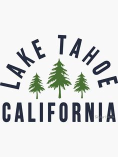 the lake tahoe california logo is shown in black and white, with pine trees