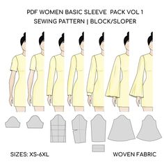 the basic sewing pattern for a women's dress with long sleeves and collars