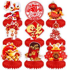 PRICES MAY VARY. Chinese New Year Party Table Centerpieces Set: You will receive 9pcs Chinese new year themed paper centerpieces, contain traditional Chinese new year elements design such as orange, China Knot, flower fans, Fu character, The Monster Nian, Dragon, Red envelopes, firecracker, red lanterns, shoe-shaped gold ingot, full of festive atmosphere, make your Spring Festival unforgettable! Quality Materials: Honeycomb base made of paper while 2024 NYE decoration table toppers made of premi New Year Table Decoration, Flower Fans, Paper Centerpieces, Nye Decorations, New Year Eve Party, Snake Red, Chinese Party, Gold Ingot, Red Lanterns