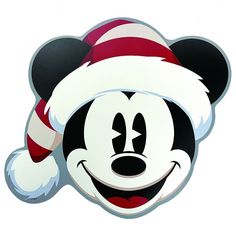 a mickey mouse face wearing a santa hat