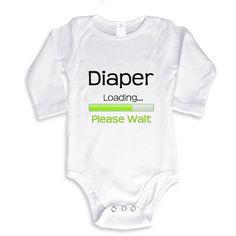 Enjoy FREE SHIPPING in all regular domestic orders! Our unique Diaper Loading please wait personalized funny baby bodysuit is super cute baby garment with funny saying. Baby Garment Brand: Rabbit Skins Design Showing: Diaper Loading please wait personalized funny baby bodysuit Baby Garment Color: White ****Bodysuits and T-Shirt Sizes:**** NEWBORN (up to 13 lbs) 6 Months (14-18 lbs) 12 Months (19-26 lbs) 18 Months (27-34 lbs) (THESE FIT SNUG SO IF YOU WOULD LIKE MORE ROOM, PLEASE ORDER UP A... Funny Onesie For Gender Reveal With Text, Funny Text Onesie For Gender Reveal, Family Matching Onesie With Funny Text For Birthday, Family Matching Birthday Onesie With Funny Text, Birthday Onesie With Funny Text, Funny Letter Print Onesie For Gender Reveal, Funny Text Cotton Onesie For Birthday, Cotton Onesie With Funny Text For Birthday, White Onesie With Funny Text For Birthday