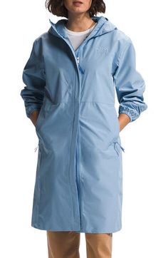 Rainy days have met their match with this hooded longline jacket that's breathable, lightweight and repels water and wind. 38 1/2" length (size Medium) Front zip closure with hook-and-loop storm placket Drawcord-toggle hood Elastic cuffs Front welt zip pockets Drawcord-toggle waist DryVent™ 2L fabric is water repellent and breathable Lined 100% polyester Machine wash, tumble dry Imported Rain Parka, Longline Jacket, Womens Parka, North Face Women, Steel Blue, Rainy Days, Repellent, Water Repellent, Hooded Jacket