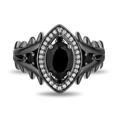 This exquisite sterling silver Maleficent ring is a true statement piece, showcasing a captivating blend of black onyx and sparkling diamonds. At the heart of the design lies an elegant 8x5mm oval dyed black onyx, beautifully complemented by two smaller 1.5mm and two 2mm round dyed black onyx stones. Adding a touch of brilliance, 30 round brilliant cut diamonds encircle the onyx. It's a perfect accessory for those who appreciate bold, mystical elegance.Our Enchanted Disney fine jewelry collection is charming, romantic and full of whimsy. Helzberg and Disney invite anyone to embrace their inner sorceress and author their own fairytale. | Maleficent Dyed Black Onyx and Diamond Ring | Sterling Silver | Round Brilliant Cut | White | Size 10 | Enchanted Disney Maleficent Ring, Enchanted Disney, 2 Carat Engagement Ring, Enchanted Disney Fine Jewelry, Disney Fine Jewelry, Black Onyx Stone, Diamond Anniversary, Fine Jewelry Collection, Onyx Stone