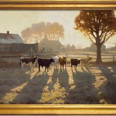 a painting of cows standing in the sun