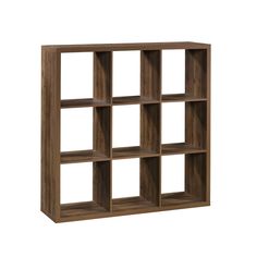 an open bookcase with six shelves on each side