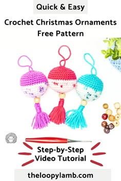 crochet christmas ornaments with text that reads quick and easy crochet christmas ornaments free pattern