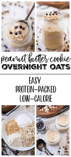 peanut butter cookie overnight oatmeal recipe in a jar with ingredients to make it