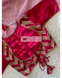 Hot Pink Maharani Blouse – kreationbykj Net Saree Designs, Gota Patti Embroidery, Sleeveless Blouse Designs, Regal Style, Modest Neckline