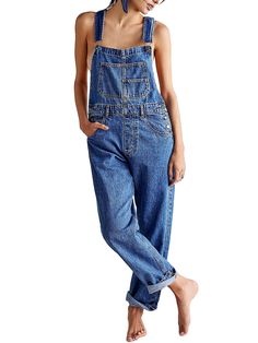 Women Denim Long Jumpsuit Casual Spaghetti Strap Wide Leg Romper Pants Summer Baggy Bib Overalls - Walmart.com Long Jumpsuit Casual, Jumpsuits Pattern, Womens Denim Overalls, Jumpsuit Casual, Jeans Overall, Wide Leg Romper, Overall Jumpsuit, Trendy Denim, Pants Fabric