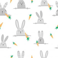 rabbits with carrots in their ears on a white background seamless wallpaper pattern