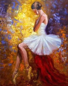 a painting of a ballerina in white dress