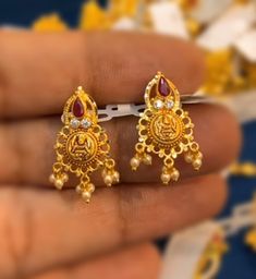 Earrings|Dailywear|Gold|22 carats #gold #simpleearrings #fashion #916gold #916 Simple Earring Designs, Ruby Necklace Designs, Ear Tops, Gold Earrings Models, Indian Jewellery Design Earrings, Gold Jewelry Simple