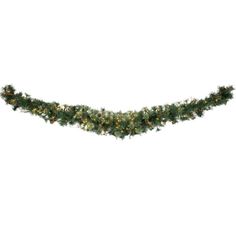 a garland with pine cones and lights is shown on a white background in this image