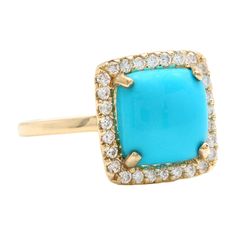 3.60 Carats Impressive Natural Turquoise and Diamond 14K Yellow Gold Ring Suggested Replacement Value $4,500.00 Total Natural Oval Turquoise Weight is: Approx. 3.20 Carats Turquoise Measures: 10.00 x 10.00mm Natural Round Diamonds Weight: Approx. 0.40 Carats (color G-H / Clarity SI1-SI2) Ring size: 7 (free re-sizing available) Ring total weight: 4.5 grams Disclaimer: all weights, measurements and colors are approximate and may vary slightly from the listed dimensions or as seen in the image. All Vintage Anniversary Rings, Turquoise Gold Ring, Promise Ring Gift, Birthday Ring, Etsy Gold Ring, Wedding Rings Vintage, Rings For Girls, Yellow Gold Ring, Natural Turquoise