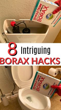 an image of a bathroom with the words 8 intriguing borax hacks on it