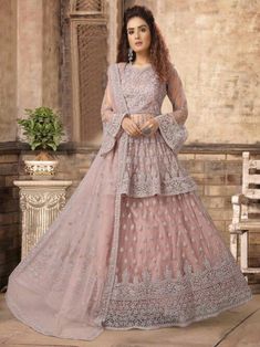 Lehenga With Kurti, Simple Nikah, Party Lehenga, Bridle Dress, Stylish Lehenga, Dress India, Multi Colored Dress, Net Embroidery, Lehenga Suit