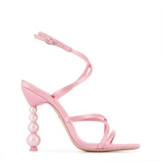 Pretty in pink, our 'Perla' sandal has been transformed into a powder pink, barbie-girl dream. This statement high sandal with a pearl heel is the perfect sandal for special events. Sophia Webster Shoes Butterfly, Pink Footwear, Pink Shoes Heels, Shoes Butterfly, Sophia Webster Shoes, Butterfly Shoes, Preppy Jewelry, High Sandals, Luxury Footwear