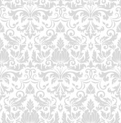 a white and gray wallpaper pattern with floral design on the bottom half of it