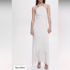 Nwt Color Is Ecru Halter Neck. Sleeveless. Zip Fastening On The Back Section. Metallic Rigid-Neck Detail. Fringed Panel. Off White Sleeveless Midi Dress For Evening, Off White Sleeveless Evening Midi Dress, White Sleeveless Halter Dress For Evening, White Sleeveless Maxi Dress For Date Night, White Sleeveless Halter Dress For Formal Occasions, Off White Sleeveless Maxi Dress For Formal Events, Formal Off-white Sleeveless Maxi Dress, Formal Sleeveless Off White Maxi Dress, Formal Sleeveless Off-white Maxi Dress