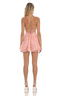 Anjali Floral Sequin Dress in Peach | LUCY IN THE SKY Pink Mini Dress With Back Zipper For Spring, Pink Summer Dress With Back Opening, Summer Pink Dress With Back Opening, Spring Mini Dress With Strappy Back And Back Opening, Spring Pink Dress With Back Zipper, Peach Mini Dress For Spring Night Out, Pink Spring Dress With Back Zipper, Waverly Satin Dress Lucy In The Sky, Spring Pink Mini Dress With Back Zipper