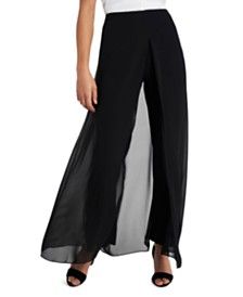 Alex Evenings Wide-Leg Chiffon Pants & Reviews - Pants & Leggings - Women - Macy's Chiffon Pants, Chiffon Overlay, Alex Evenings, Pants Large, Review Dresses, Joseph Ribkoff, Womens Tights, Pant Style, Silk Crepe