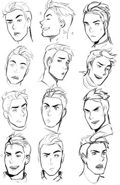 the different faces and hair styles of male character from frozen water, which are drawn in pencil