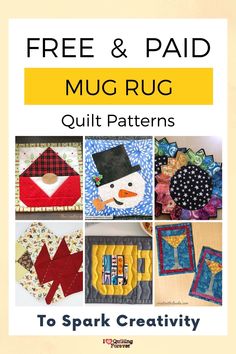 Top 10 Free Mug Rug Quilt Patterns (+11 Bonus Patterns For Sale) Holiday Mug Rugs Patterns Free, Free Mug Rugs Patterns, Christmas Mug Rugs Quilted, Dog Mug Rugs Patterns Free, Free Pot Holder Patterns Sewing, Christmas Mug Rugs Patterns Free, Quilted Mug Rug Patterns Free