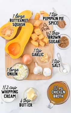 the ingredients to make this recipe include butter, onions, carrots, and squash