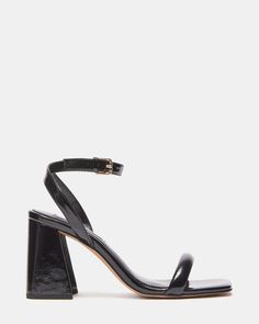 GRETIN Black Square Toe Heels | Women's Heels – Steve Madden Black Block Heel Sandals With Contrasting Heel, Black Sandals With Contrasting Block Heel, Classic Black Open Heel Shoes, Classic Black Open Heel Heels, Formal Heels With Heel Strap And Polyurethane, Formal Heels With Heel Strap, Black Ankle Strap Sandals With Contrasting Heel Counter, Classic Black Ankle Strap Heels, Black Open Heel Shoes With Contrasting Heel Counter