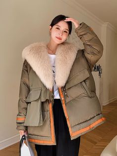 Womens Faux Fur Collar Down Jacket