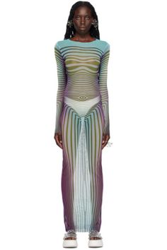 Jean Paul Gaultier - SSENSE Exclusive Blue 'The Body Morphing' Maxi Dress Multicolor Sheer Mesh Dress Fitted, Fitted Multicolor Sheer Mesh Dress, Semester 2, Trend 2024, Buy Jeans, Better Things, Paul Gaultier, Jean Paul, Jean Paul Gaultier