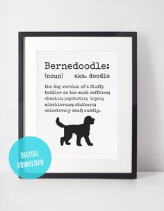 a black and white poster with the words berndoodle on it's side