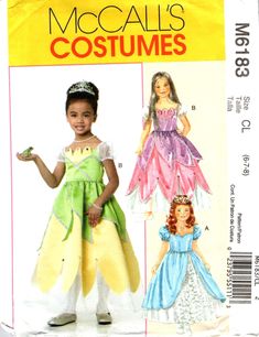 a child's costume pattern with princess dresses and headbands on the front