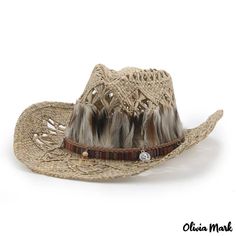 Olivia Mark - Hand-woven volume eaves Malan straw hat hollow cowboy hat woven Tibetan hat Casual Straw Hat, Straw Hat Women, Cowboy Hat Styles, Beach Bucket Hat, Beach Hats, Chapeau Cowboy, Cowboy Belt, Summer Hats For Women, Western Cowboy Hats