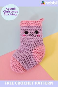 a crochet pattern for a sock with eyes and arms is featured in the book kawaia christmas stocking