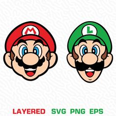 mario and luigi brothers face with the same hat on each side, both wearing different colors