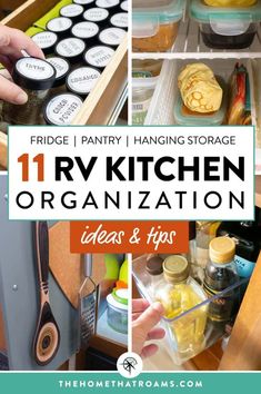 Whether you just purchased your first RV or you've been on the road for a while, RV kitchen organization can be a challenge. You'll need lots of RV kitchen storage ideas and organization hacks that fit your cooking style and lifestyle on the road. We've got tips for RV fridge storage, pantry storage ideas, spice racks, and RV organization accessories for the kitchen. Don't miss these tremendous space-saving ideas for your RV kitchen - check them Rv Kitchen Ideas, Rv Kitchen Storage Ideas, Rv Kitchen Storage, Rv Hacks Travel Trailers, Rv Kitchen Organization, Camper Organization Rv Living, Rv Living Organization, Rv Fridge, Kitchen Organization Hacks