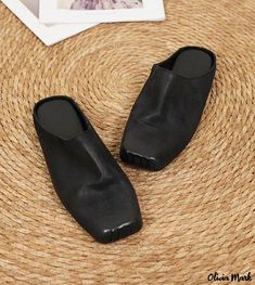 Olivia Mark - Uma Pig Nose Shoe King Classic Leather Ballet Flats, Square Toe, Slip-On, Flat Casual Shoes Black Synthetic Mules For Office, Casual Black Mules With Round Toe, Casual Black Round Toe Mules, Black Slip-on Mules For Work, Black Round Toe Mules For Work, Black Closed Toe Mules For Work, Black Casual Mules With Leather Sole, Casual Black Pointed Toe Mules, Casual Black Mules For Office