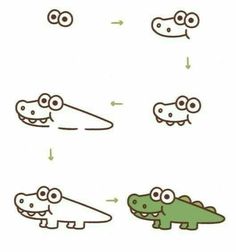 four different types of alligators with faces and mouths, all drawn in one line