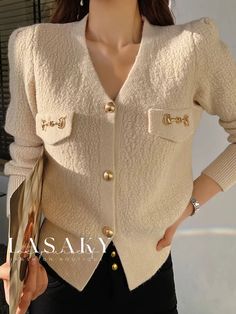 Lasaky - Urban Cardigan: Classic Buttoned Style with Regular Fit Acrylic Decoration, Fitted Cardigan, Cardigan Outfits, Sleeves Clothing, Button Cardigan, Work Looks, Style Mistakes, Business Attire, Woman Colour