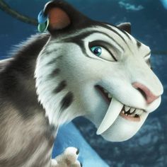 an animated cat with blue eyes and white fur