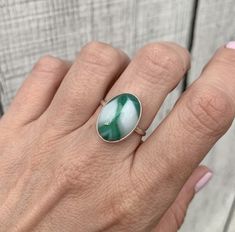 Green Swirly Striped Agate Sterling Silver Ring | Agate Ring | Choose Your Stone | Gifts for Her | Boho | Green Stone Ring | Made to Order by GildedBug on Etsy Green Agate Oval Rings, Green Oval Agate Rings, Green Agate Ring, Green Stone Ring, Green Stone Rings, Boho Green, Agate Ring, Green Agate, Lovely Ring