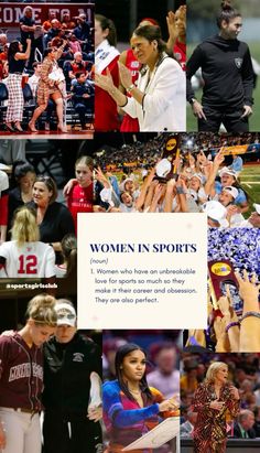 women in sports collage with text overlaying the image and images above it