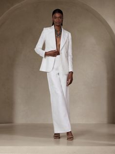 Salma Wide-Leg Linen Tuxedo Pant | Banana Republic Linen Tuxedo, Womens Linen Clothes, Linen Pants Suit, Tuxedo Style, Tuxedo Pants, Black Wide Leg Pants, Linen Blend Pants, Wide Leg Cropped Pants, Wide Leg Linen Pants