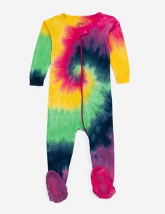 #color_girl-swirl-tie-dye Swirl Tie Dye, Tie Dye Girl, Footed Pajamas, One Piece Clothing, Cotton Pajamas, Footie Pajama, Rainbow Tie, Tie Dye Cotton, Baby Protection