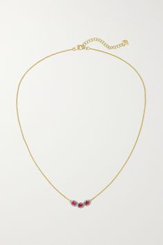 Each of Amrapali's pieces is handcrafted by skilled artisans at the label's Jaipur, India workshop. This necklace is cast from 14-karat gold and strung with three rubies surrounded by sparkling diamonds in rhodium-plated settings.  Adjust the chain to your ideal length. Sapphire Necklace Gold, Ruby And Diamond Necklace, Enamel Necklaces, Emerald Necklace, Sapphire Necklace, Jaipur India, Green Necklace, Rose Gold Necklace, Fine Jewellery Necklace