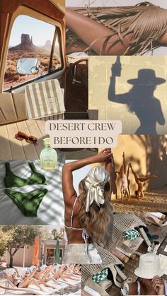 a collage of different images with the words desert crew before i do written on them