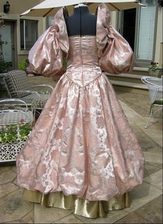 Pink and Gold Brocade Wedding Gown Renaissance or Baroque | Etsy Gold Princess Gown For Wedding, Pink Victorian Dress With Historical Design For Wedding, Pink Victorian Wedding Dress With Historical Design, Baroque Victorian Dress With Fitted Bodice For Wedding, Pink Ball Gown With Boned Bodice For Wedding, Brocade Victorian Dress With Historical Design For Wedding, Pink Wedding Ball Gown With Boned Bodice, Pink Vintage Style Dress For Wedding, Baroque Fitted Wedding Gown