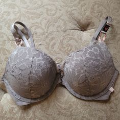 Victoria's Secret Bra. Color: Gray, Size: 32d Victoria's Secret Gray Bra, Fitted Silver Bra, Elegant Gray Underwire Bra, Elegant Fitted Gray Bra, Elegant Fitted Silver Bra, Silver Elegant Fitted Bra, Elegant Silver Underwire Bra, 32d Bra, Cute Bras